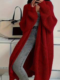 Lena | Zeitloser Longline Strickcardigan Damen in Rot