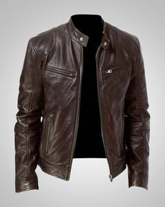 Ralf | Herren Leder-Bikerjacke mit Reissverschluss in Braun