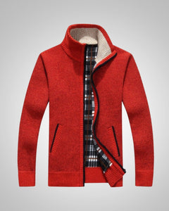 Wolfgang | Herren Bequem Fleece Strickjacke in Rot