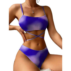 Luciana® | 3-teiliger Bikini-Badeanzug mit Schnürung und Strandrock in Lila