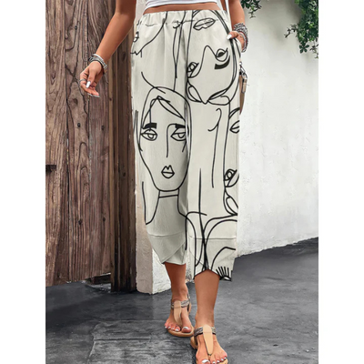 Regina - Bedruckte lose Leinenhose für Frauen
