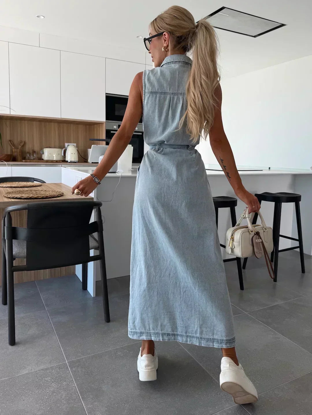 Cressida | Elegantes Fließendes Denim-Maxikleid