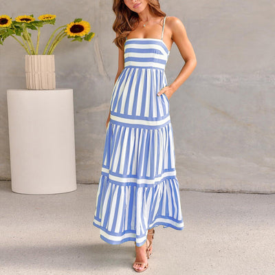 Marisol | Gestreiftes Maxikleid mit Trägern und Taschen