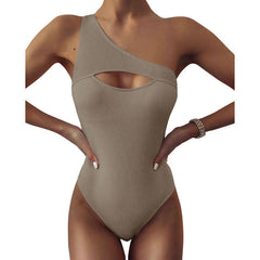 Kristi® | Neuer Bikini Einfarbiger One-Shoulder Einteiliger Badeanzug Damen in Khaki