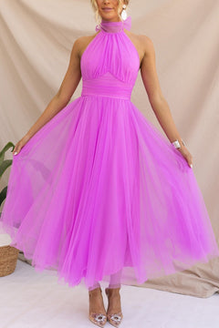 Phoebe - Kleid mit langem Rock in Dunkelrosa