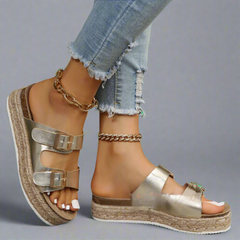 Elfriede | Sandalen aus glänzendem Premiumleder in Khaki