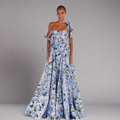 Zara | Elegantes Blumenmaxi-Kleid für den Sommer in Blau