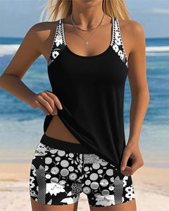 Felicia | Damen Blumenprint Tankini Badeanzug Set in Schwarz