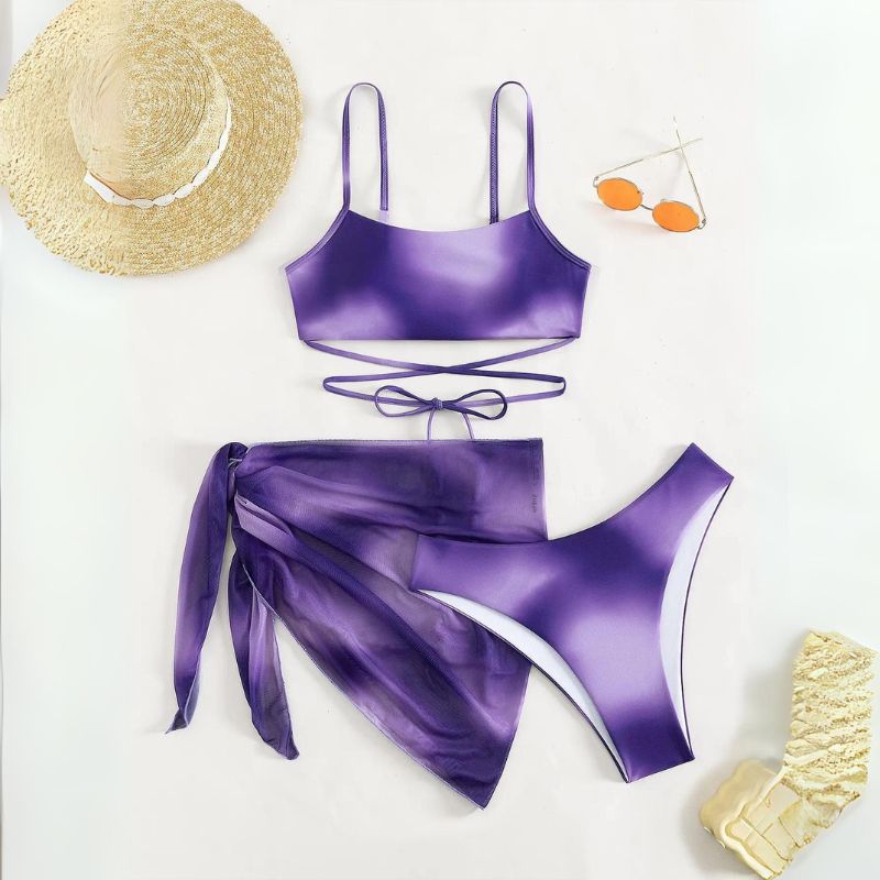 Luciana® | 3-teiliger Bikini-Badeanzug mit Schnürung und Strandrock