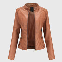 Sophie | Damen Bequem Bikerlederjacke in Braun