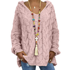 Damen KABELSTRICK HOODIE PULLOVER | MODISCHER, BEQUEMER, VIELSEITIGER in Pink