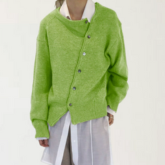Asymmetrischer Knopf-Cardigan – Mühelose Raffinesse mit modernem Twist in Grün