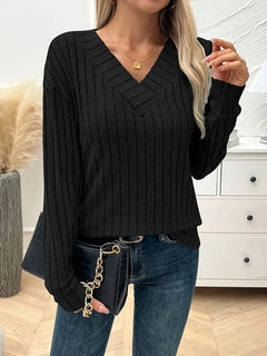 PIT STRIP V-NECK LANGARMPULLOVER | MODERNER STIL, KOMFORTABEL, VIELSEITIG in Schwarz