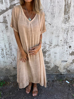 Norah - Midikleid - V-Ausschnitt in Aprikose