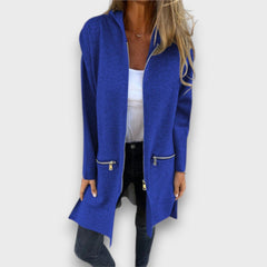 Junira – Langer Cardigan mit Reißverschluss in Blau