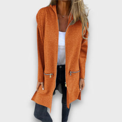 Junira – Langer Cardigan mit Reißverschluss in Orange