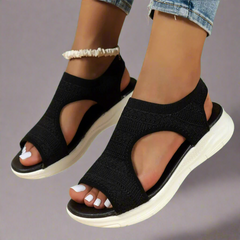Amelie | Handgefertigte Wedge-Sandalen aus Premium-Material in Schwarz