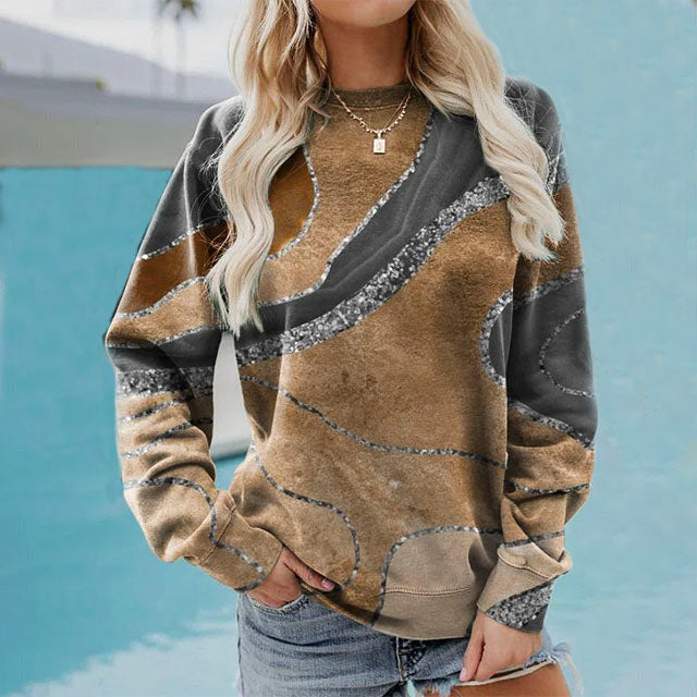 Rundhals-Pullover mit abstraktem Druck für Frauen