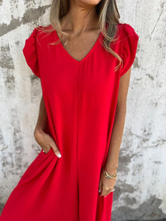 Corrina™ | Eleganter Overall mit V-Ausschnitt in Rot