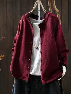 Aileen | Strickjacke mit Struktur in Bordeauxrot