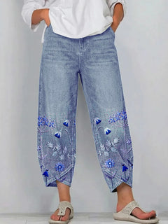 Giada - Bedruckte Relaxed-Fit-Jeans in Blau