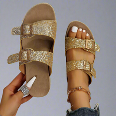 Elfriede | Sandalen aus glänzendem Premiumleder in Gold