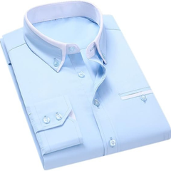 LEAND| Herren Stretch-Hemd mit Langarm – Glatt & Knitterfrei in Hellblau