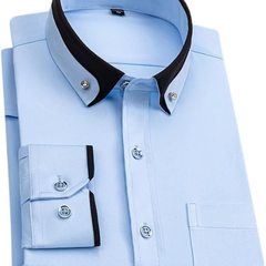 LEAND| Herren Stretch-Hemd mit Langarm – Glatt & Knitterfrei in Seeblau