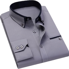 LEAND| Herren Stretch-Hemd mit Langarm – Glatt & Knitterfrei in Grau