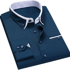 LEAND| Herren Stretch-Hemd mit Langarm – Glatt & Knitterfrei in Navyblau
