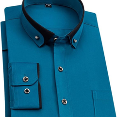 LEAND| Herren Stretch-Hemd mit Langarm – Glatt & Knitterfrei in Türkisblau