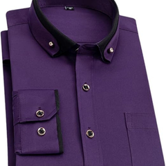 LEAND| Herren Stretch-Hemd mit Langarm – Glatt & Knitterfrei in Violett