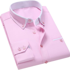 LEAND| Herren Stretch-Hemd mit Langarm – Glatt & Knitterfrei in Rosa