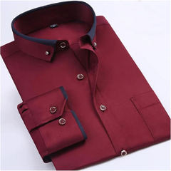 LEAND| Herren Stretch-Hemd mit Langarm – Glatt & Knitterfrei in Rot