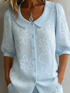 Perina - Soft-Touch-Bluse mit Blumenmuster in Blau