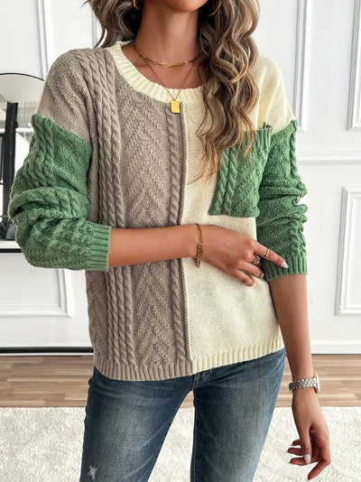 SCHICKER FARBBLOCK RUNDHALS-PULLOVER FÜR DAMEN | MODERN, VIELSEITIG, KOMFORTABEL