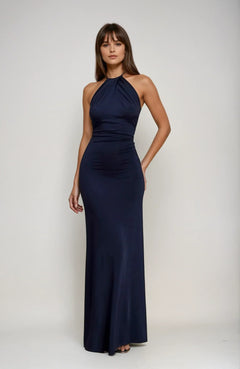 Martina | Damen Elegantes Neckholder Maxikleid Sommerlich Schmeichelnd in Blau