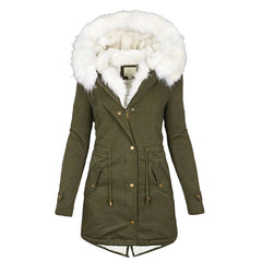 Winterjacke Damen Lang Mit Kapuze | Parka Mit Reißverschluss und Kordelzug in Grün