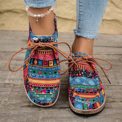 Damen Vintage Boho SchnürSchuhe in Grün