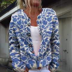 FLORENCE - Blumenstrickjacke in Blau