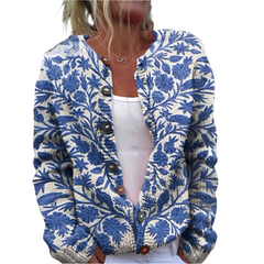 Talia | Strickjacke mit Blumendruck in Blau