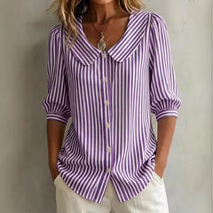 Greta | Damen Gestreifte Bluse mit Knopfleiste in Lila
