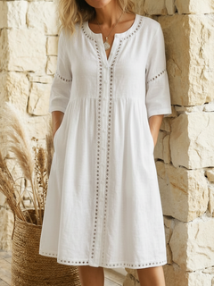 Harlow - Premium-Leinen-Midikleid in Weiß