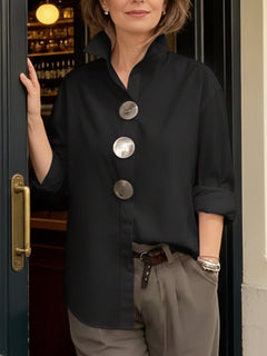 Marisen - stylische, lässige Bluse mit Knopfleiste in Schwarz