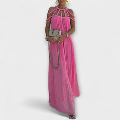 Brinaya – Maxikleid aus Leinenmischung mit geflochtenem Dekolleté in Rosa