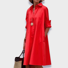 Celeste | Polo Kragen Midikleid in Rot