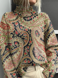 Vilene | Vintage blumiges Rollkragenpullover in Geometrisch