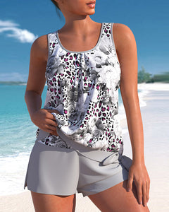 Bedrucktes Tankini-Zweiteiler-Set für Damen in Grau