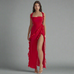 Zisel | Luftiges Maxikleid mit eleganten Volants in Rot