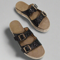 Elfriede | Sandalen aus glänzendem Premiumleder in Schwarz-Silber